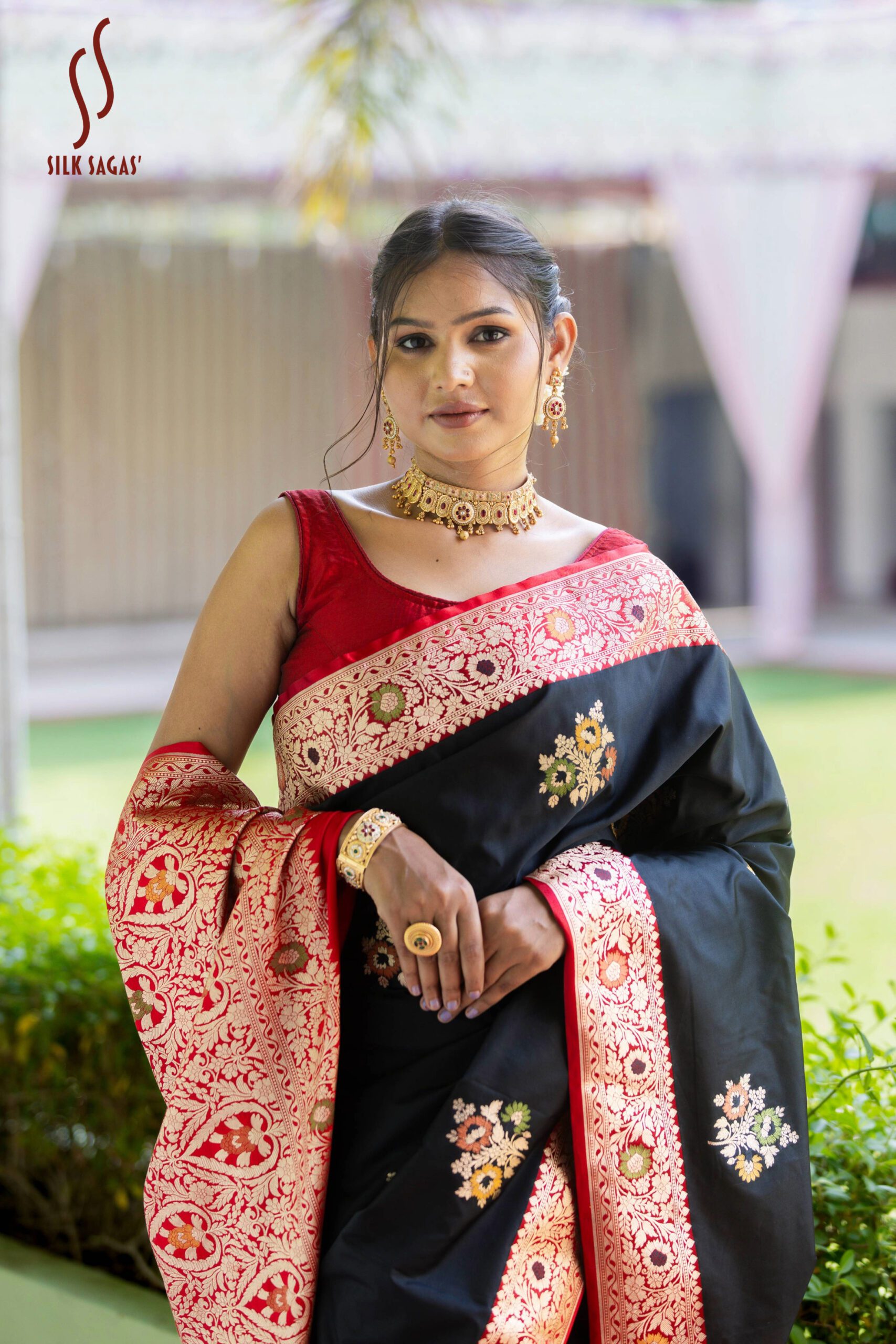 Black Banarasi Katan Silk Saree