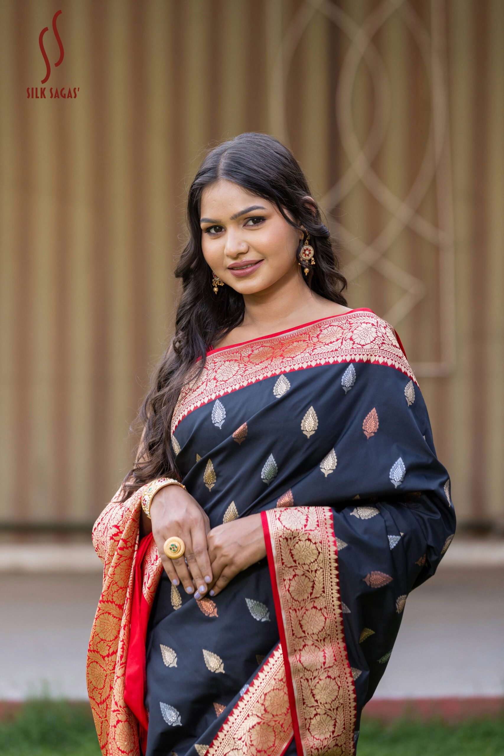 Deep Black Banarasi Katan Silk