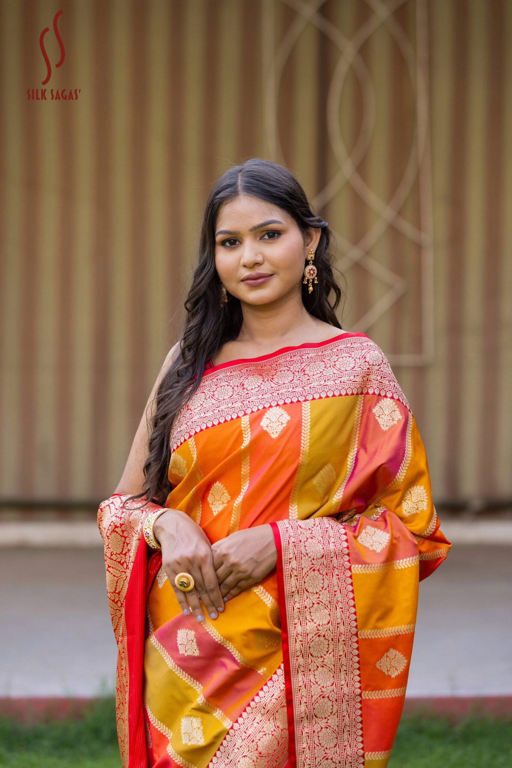 Orange Designer Silk Saree